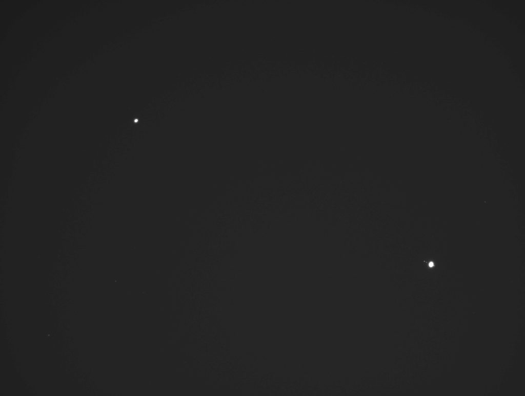 Taken on November 27, 2020, Saturn and Jupiter can be seen drawing closer together in the night sky.