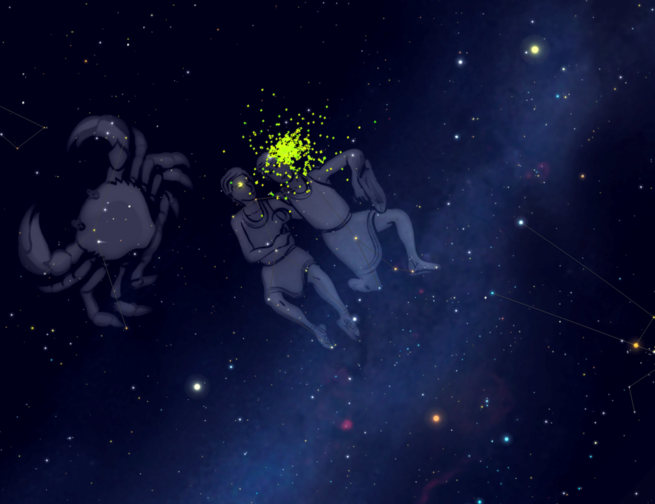 An illustration of the December 2021 Geminid meteor shower. Image Credit: NASA