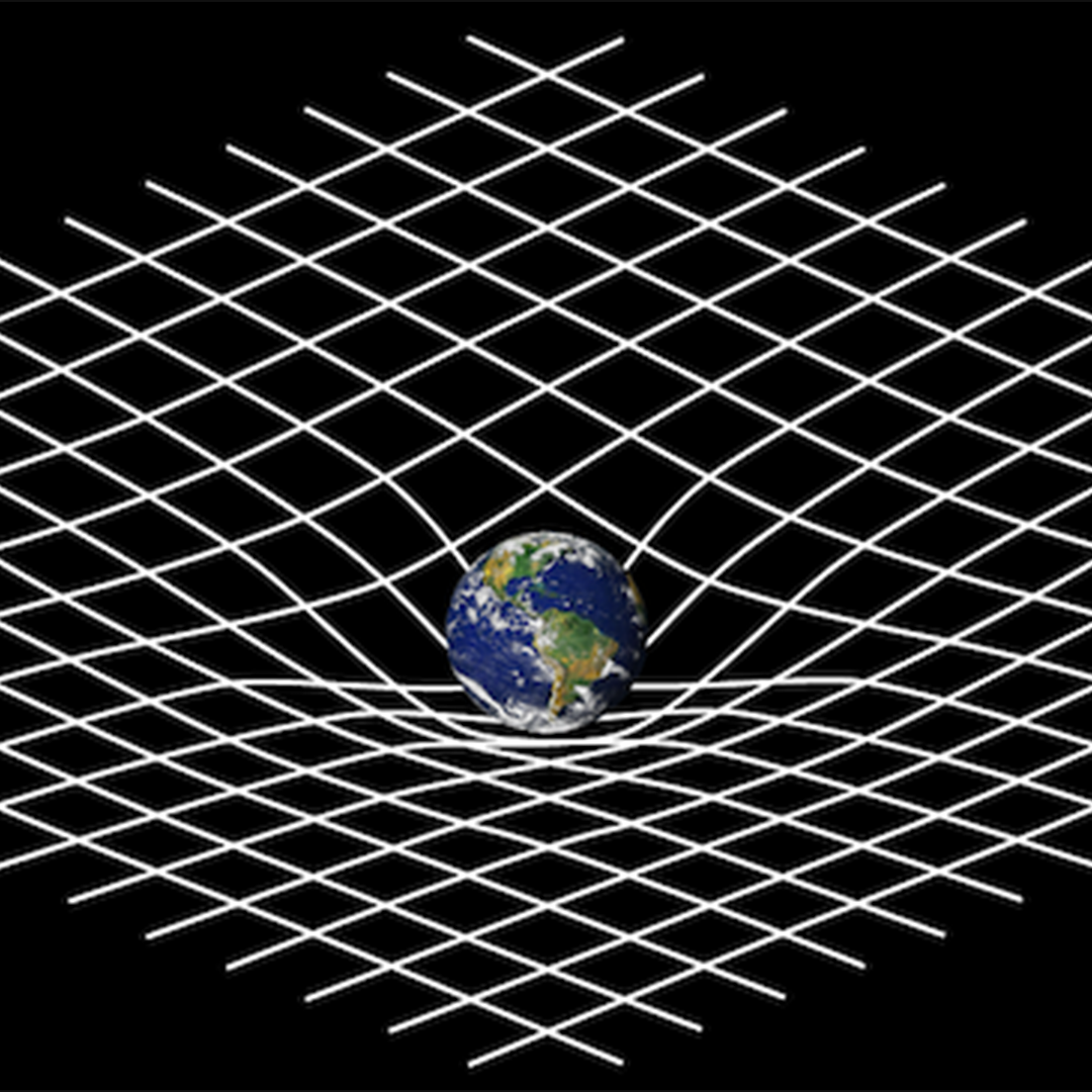 Illustration of the fabric of spacetime curving around the Earth. Image credit: NASA's Imagine the Universe