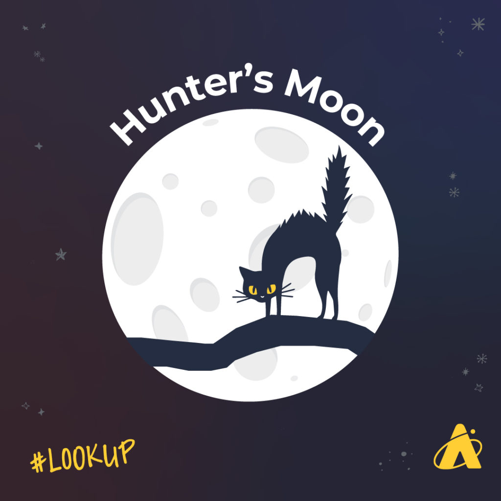 Adler Planetarium "#LookUp" graphic depicting the full "Hunter's Moon"