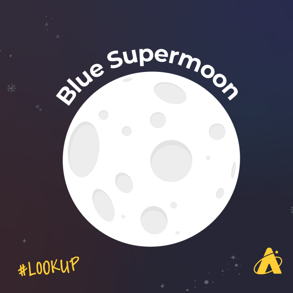 Adler Planetarium infographic depicting the second full Moon in August 2023, known as the Full Super Blue Moon. This blue Moon rises on August 30, 2023.