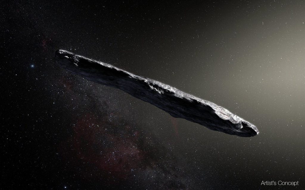 Artist concept of the interstellar object known as 'Oumuamua