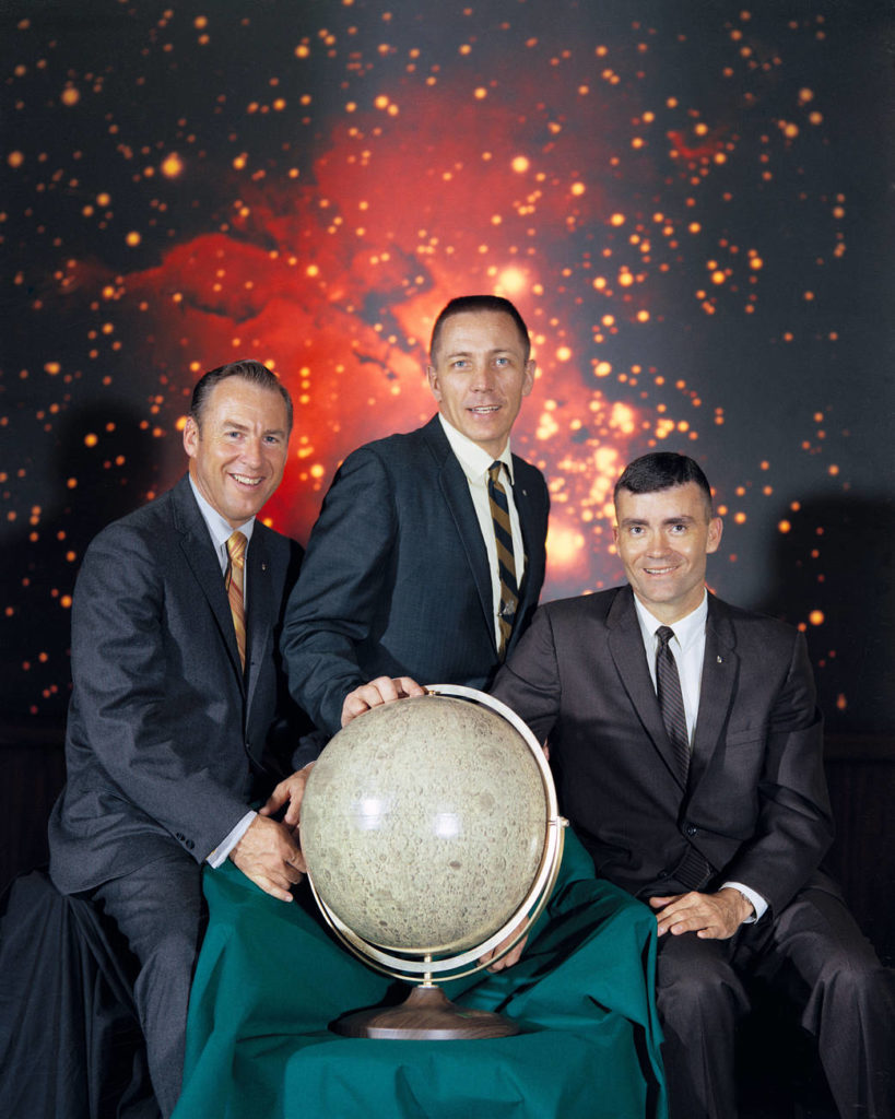 (From left to right) Mission Commander Jim Lovell, Command Module Pilot John Swigert and Lunar Module Pilot Fred W. Haise, make up the Apollo 13 crew.