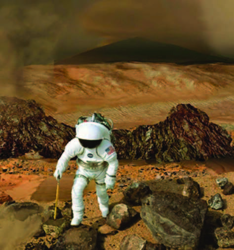 Credit: NASA NASA’s Mars exploration strategy is not only aimed at determining whether life ever existed on Mars, but also to prepare for future human journeys to the planet. In this artist’s conception, a future Mars explorer collects samples for study.