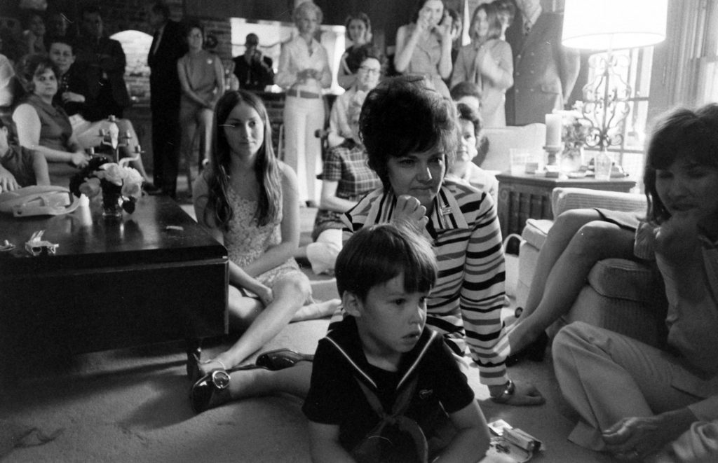 Members of the Lovell family watching TV at the Lovell home during the Apollo 13 crisis, April 1970.