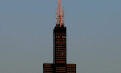 The full Moon and the Willis Tower