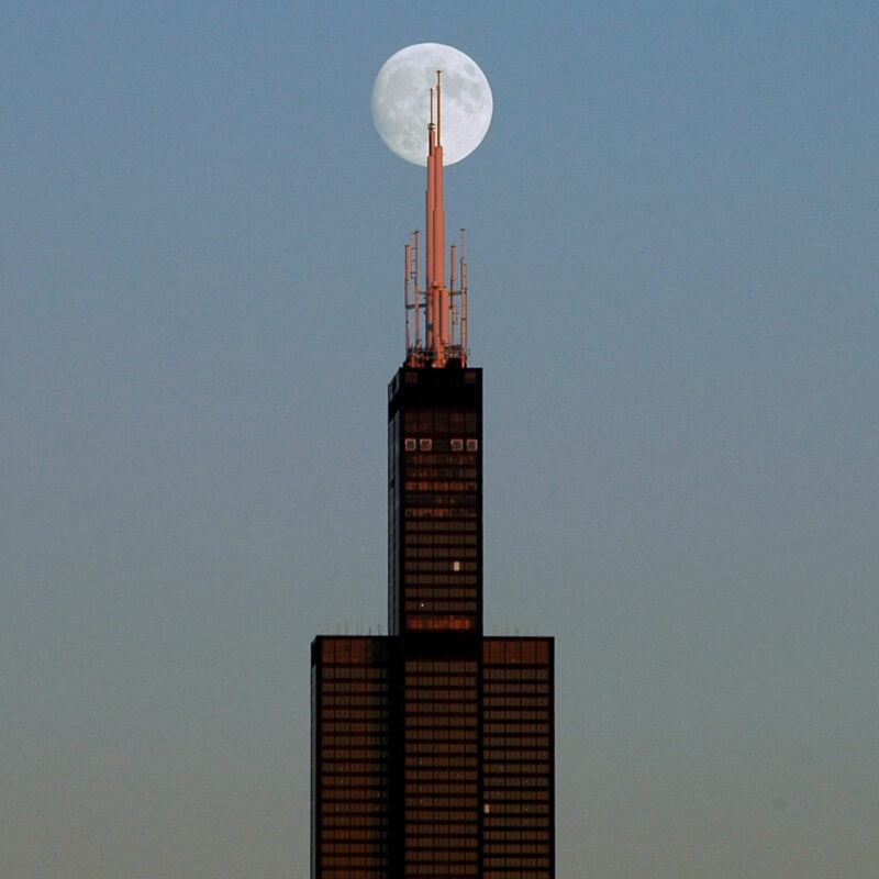 The full Moon and the Willis Tower