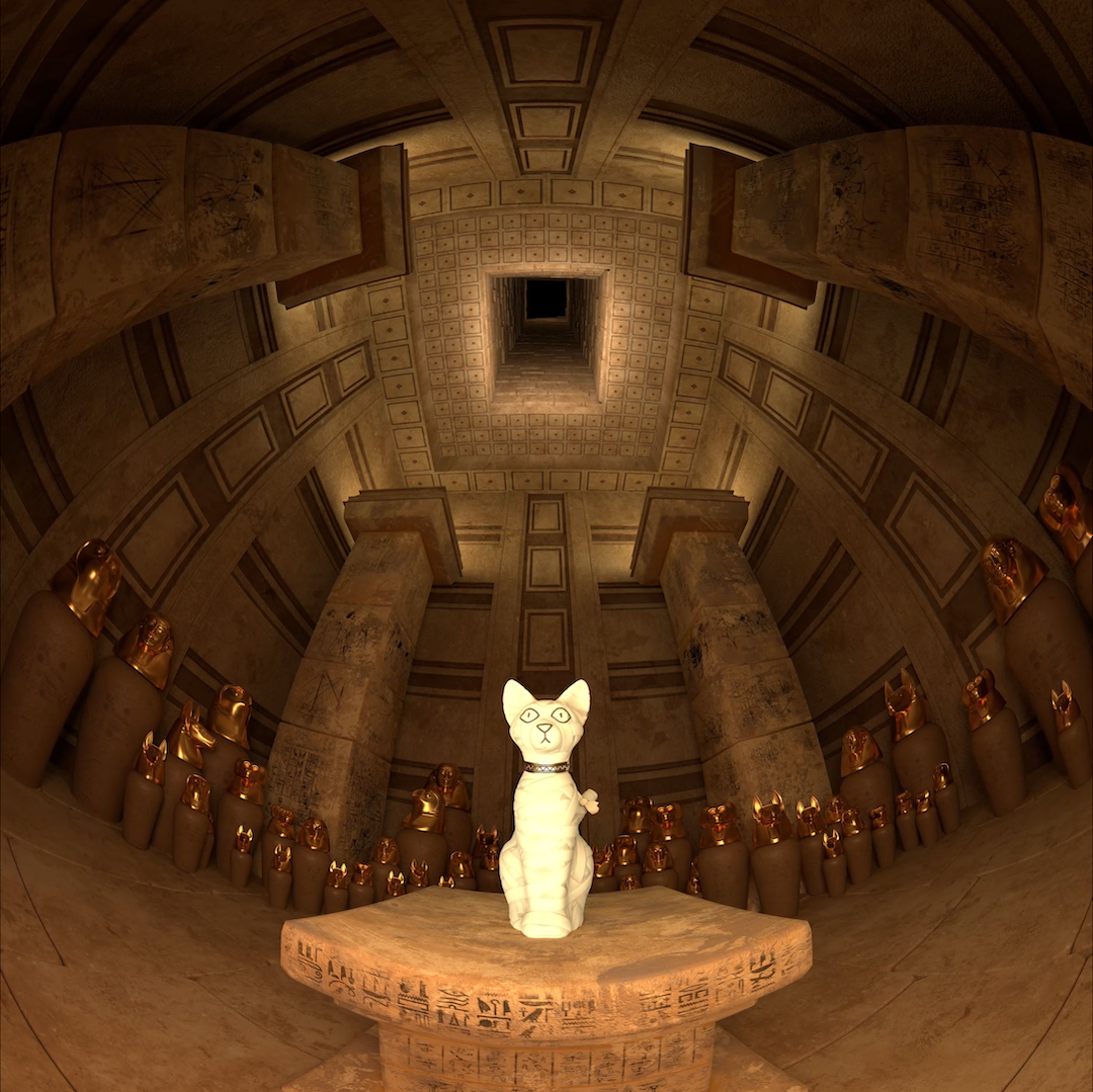 The Adler Planetarium’s example of Schrödinger’s cat, Bast, in Niyah and the Multiverse. Bast is depicted as an ancient Egyptian style cat mummy, staying true to the show’s Afrofuturist style.