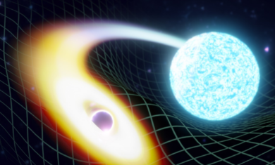 Artistic rendition of a black hole merging with a neutron star. Image credit: LIGO-India/ Soheb Mandhai