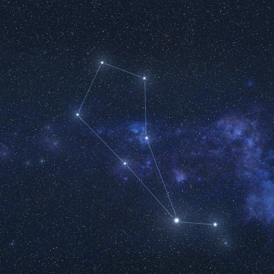 An enhanced image of the constellation Boötes the Herdsman, with the lines between the stars drawn to show the constellation. Boötes the Herdsman will be visible in the east-southeast sky in May, 2024.