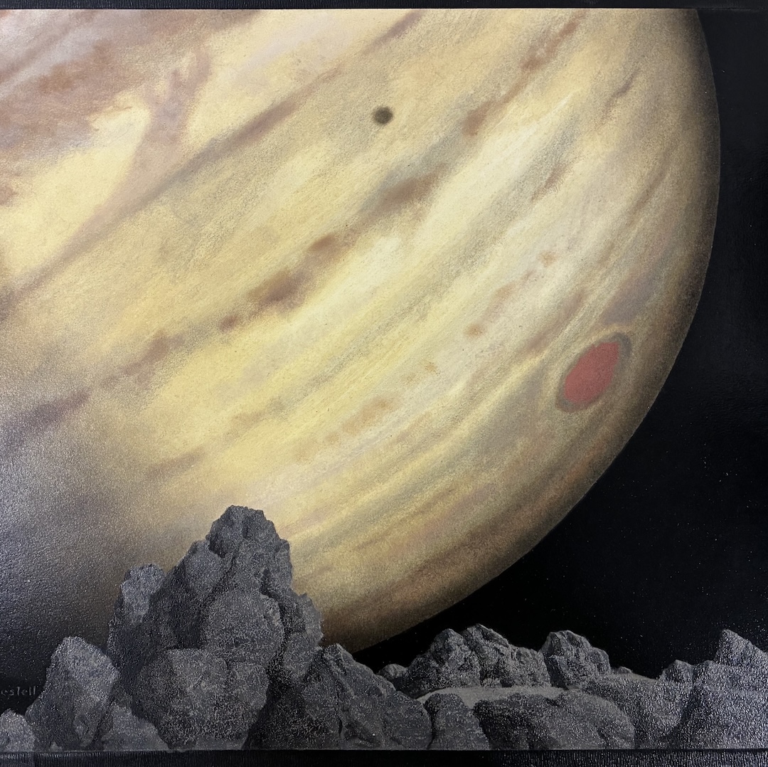 Painting of the depiction of Jupiter from its closest satellite Amalthea.