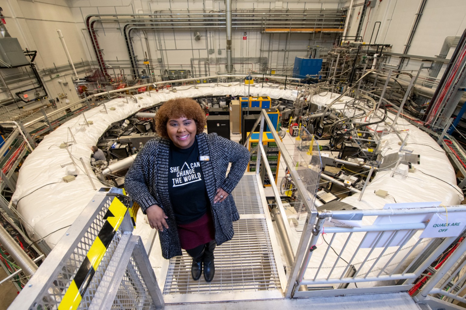 Dr. Jessica Esquivel pictured at the Fermi National Accelerator Laboratory (Fermilab).