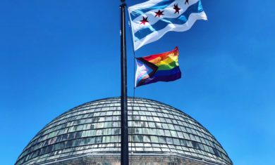 Adler Planetarium flying the Progress Pride Flag in 2019