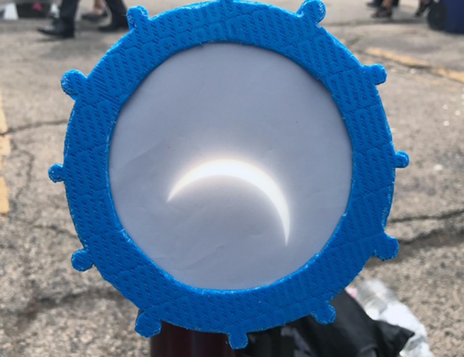The August 21, 2017 total solar eclipse shown through a telescope at the Adler Planetarium in Chicago, IL while the Sun is still partially covered.