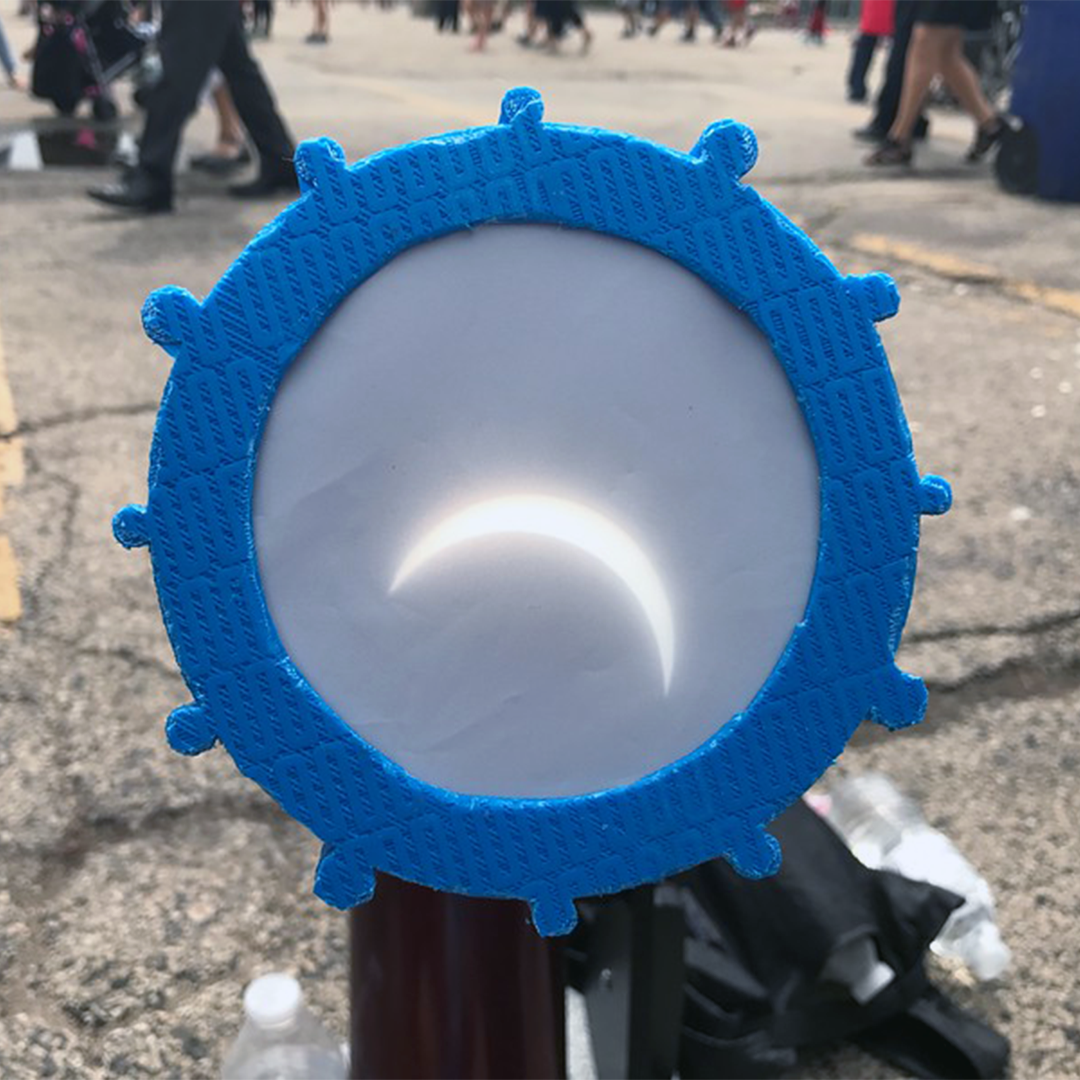 The August 21, 2017 total solar eclipse shown through a telescope at the Adler Planetarium in Chicago, IL while the Sun is still partially covered.