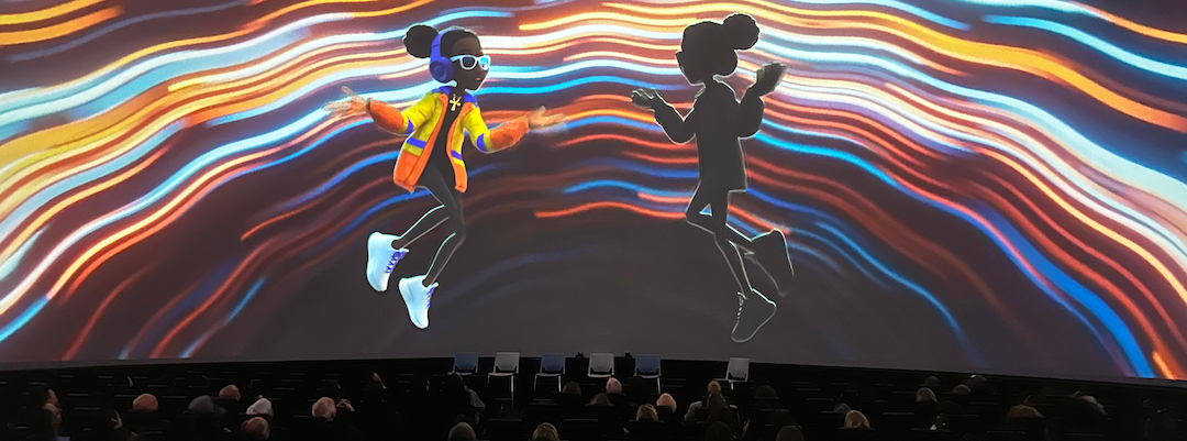 Dome theater showing the Niyah and the Multiverse sky show with people in seats looking up at the screen