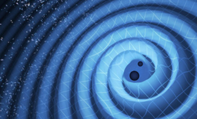 Illustration of gravitational waves after a merger of two black holes. Gravitational waves ripple outward as the black holes spiral toward each other. Image credit: LIGO/T. Pyle