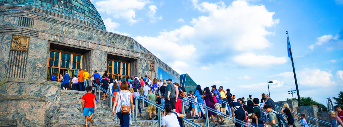 An external shot of the Adler Planetarium.