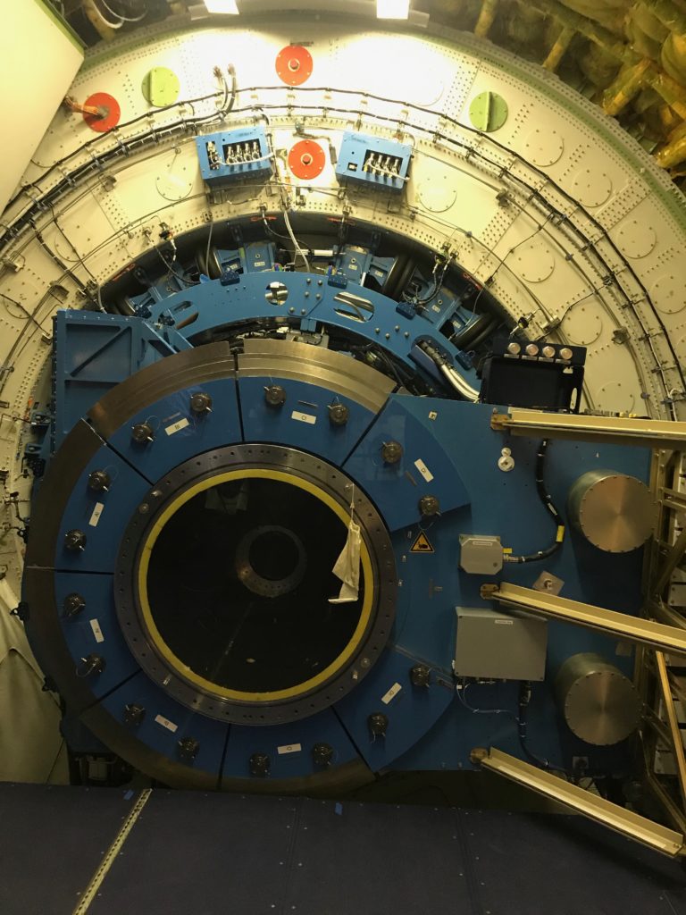 This is the telescope onboard the NASA research aircraft SOFIA, which stands for Stratospheric Observatory for Infrared Astronomy.