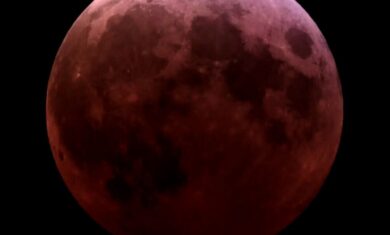 Image Caption: The March 13-14, 2025 lunar eclipse at totality. The full Moon appears to be a dark brick red as the Earth’s shadow covers it. Image credit: Adler Planetarium