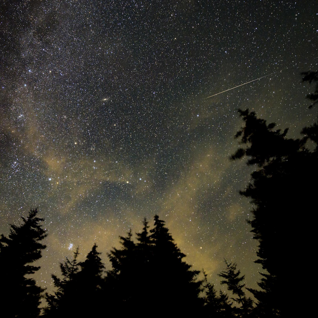 A meteor streaks across the sky during the annual Perseid meteor shower, Wednesday, August 11, 2021, in Spruce Knob, West Virginia. Image Credit: NASA/Bill Ingalls