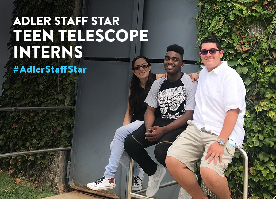 A picture of our three Adler Teen Telescope Interns sitting outside of the Doane observatory.