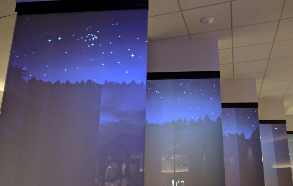 Panels showing the Cretaceous night sky.