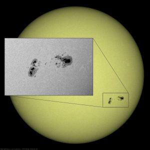 A large group of sunspots, intense concentrations of magnetism, on the sun's surface. This image was taken on August 26, 2015.  Credits: Solar Dynamics Observatory/NASA