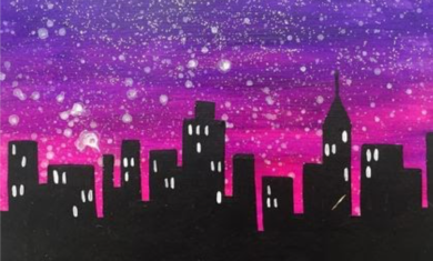 Artwork of the Chicago city skyline.