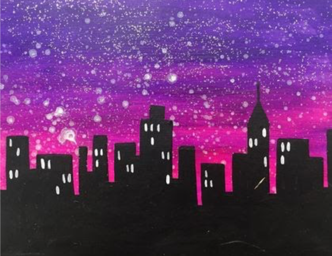 Artwork of the Chicago city skyline.