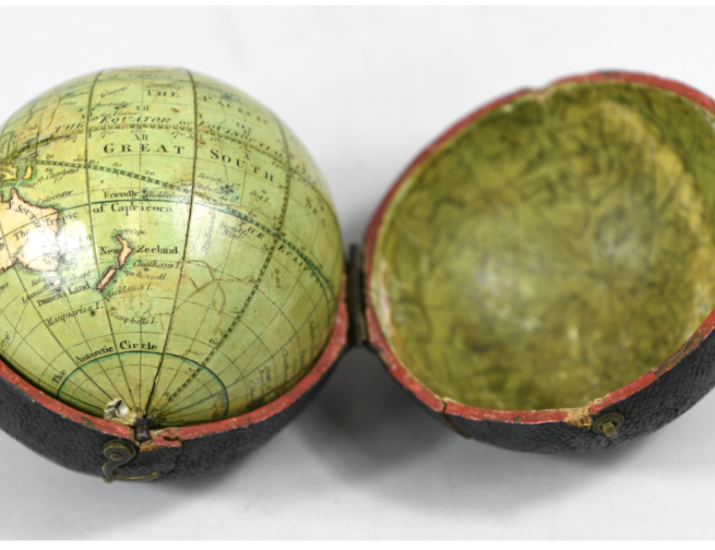 Pocket globe by Thomas Lane (London, c. 1830), Adler Planetarium collections. This globe was symbolically taken aboard Space Shuttle Discovery in 1999 during the mission STS-103. 