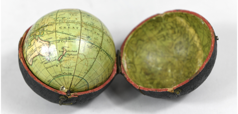 Pocket globe by Thomas Lane (London, c. 1830), Adler Planetarium collections. This globe was symbolically taken aboard Space Shuttle Discovery in 1999 during the mission STS-103. 