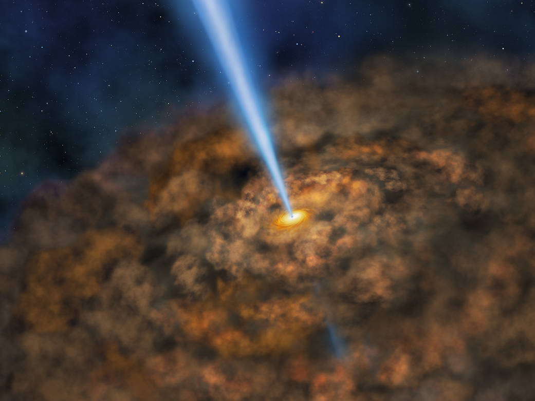 This image depicts the thick ring of dust that can obscure the energetic processes that occur near a supermassive black hole of an active galactic nuclei.