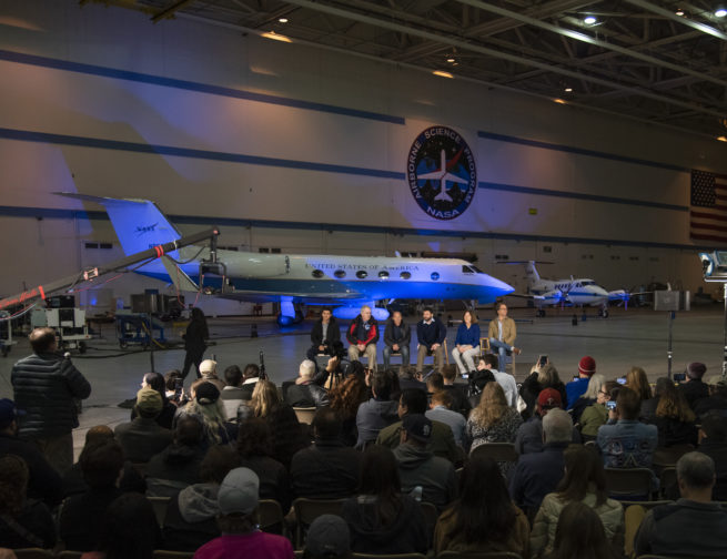 NASA’s Armstrong Flight Research Center hosted a NASA Social at BLDG 703 in Palmdale, California. Over 90 attendees toured the aircraft inside the hangar as they learned about the five airborne science expeditions targeting air, land, and sea.