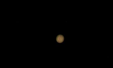 Jupiter in the night sky, as seen magnified by the telescope in the Adler Planetarium’s Doane Observatory.