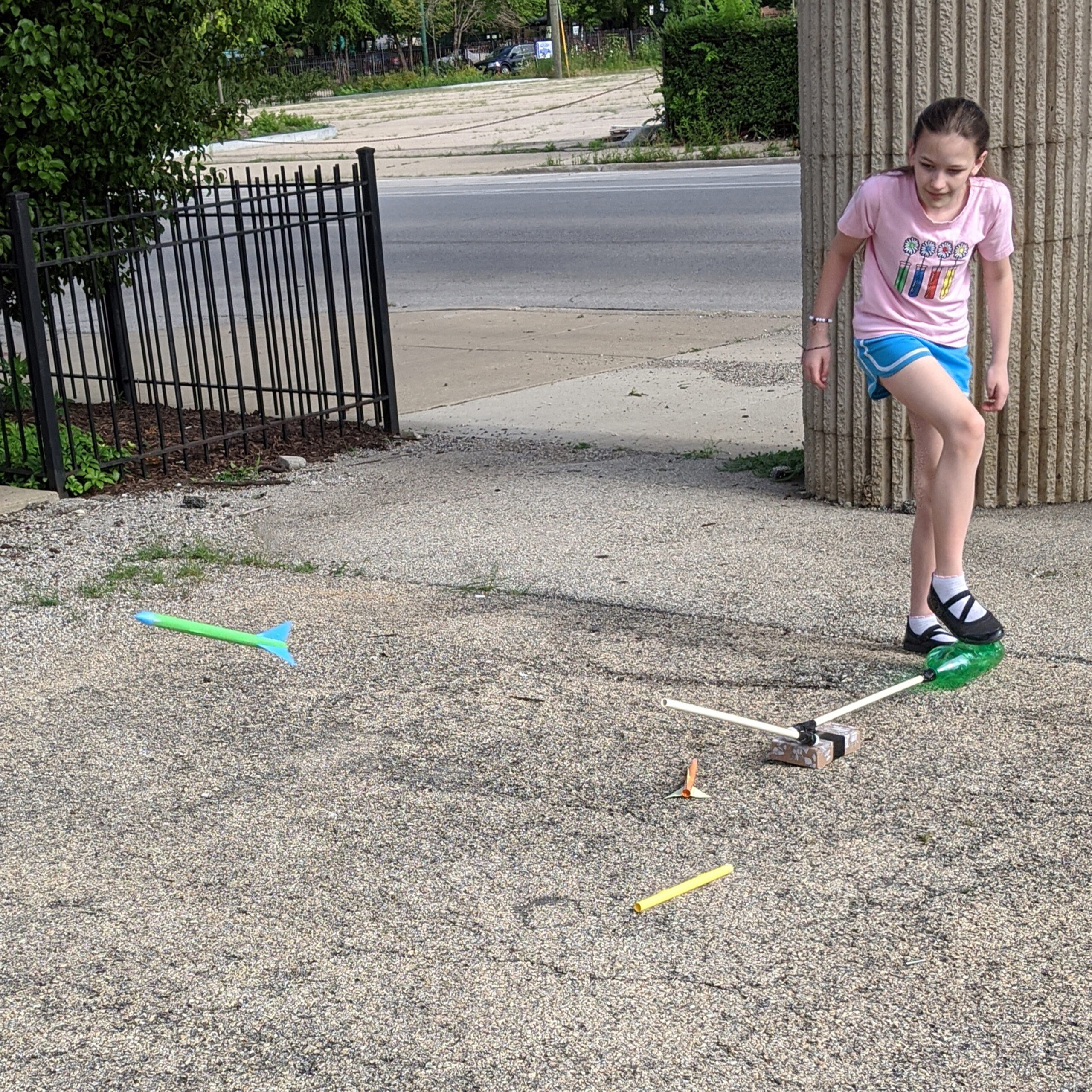 Create your own stomp rocket with supplies from around your house and launch it outside!