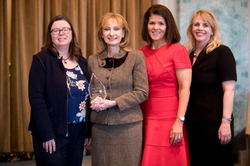 Women in Space Science Award Celebration 2018 President Michelle B. Larson with Dr. Rosaly Lopes, Meg Sauer, and Dr. Carsi Hughes