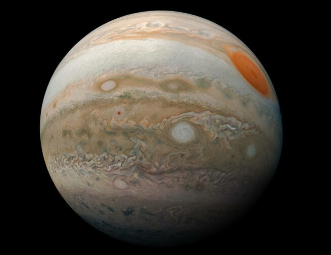 Header Image: Color enhanced image of Jupiter’s southern hemisphere, taken on February 12, 2019 by NASA’s Juno spacecraft. Image Credits: NASA/JPL-Caltech/SwRI/MSSS/Kevin M. Gill