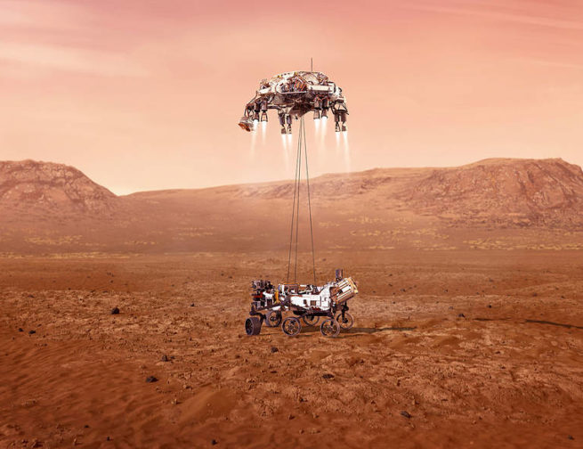 Illustration of Mars Perseverance landing on the Red Planet. Credit: NASA/JPL-Caltech