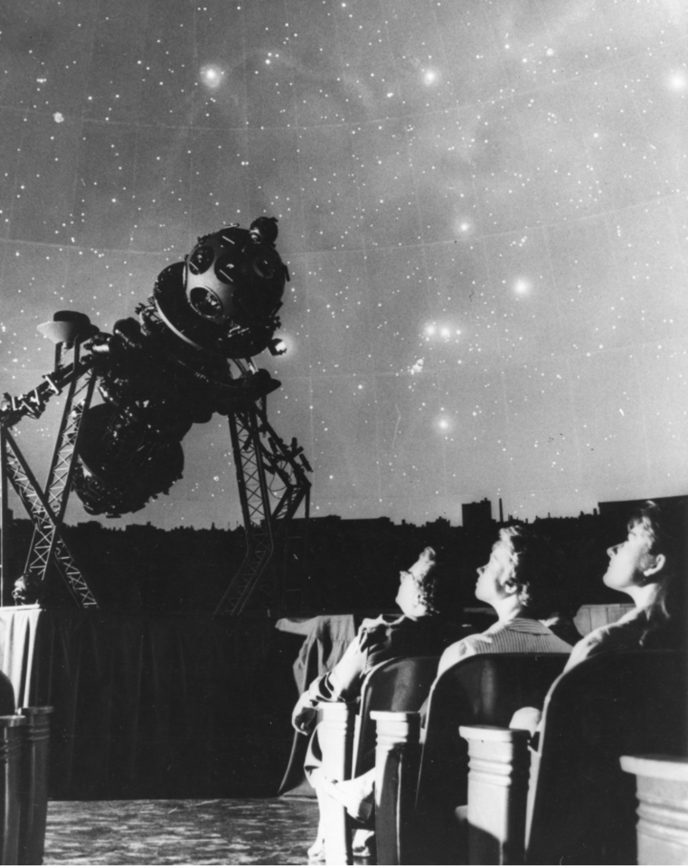 Header Image: Planetarium guests attend a sky show with the Zeiss Mk II projector at the Adler c. 1955. Image Credit: The Adler Planetarium Archives