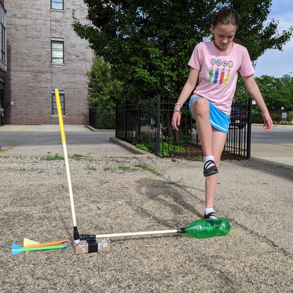 When you have your stomp rocket set up outside, make sure you stomp on the launcher and do not jump