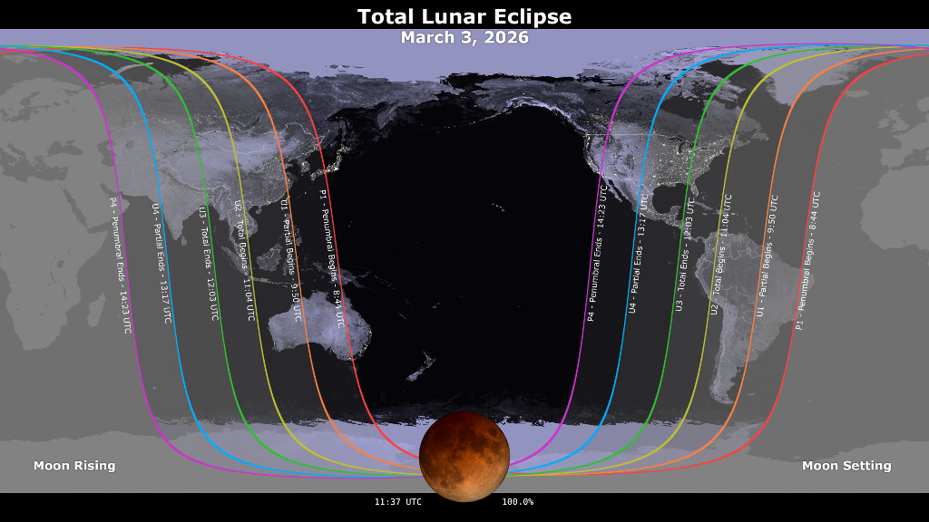 March 2026 lunar eclipse visibility map. Image credit: NASA's Scientific Visualization Studio